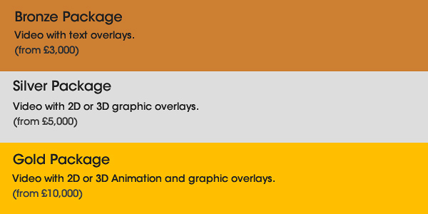 Video Packages - Bronze from £3,000 up to Gold £10,000